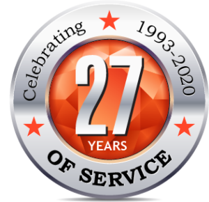 Celebrating 27 years badge