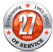 Celebrating 27 years badge